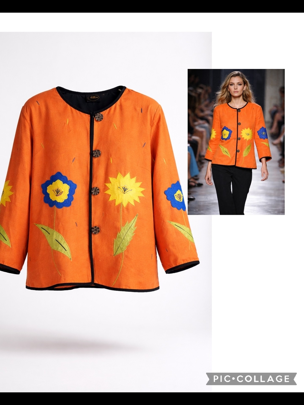 Allure Orange Floral Embroidered Jacket with Black Trim